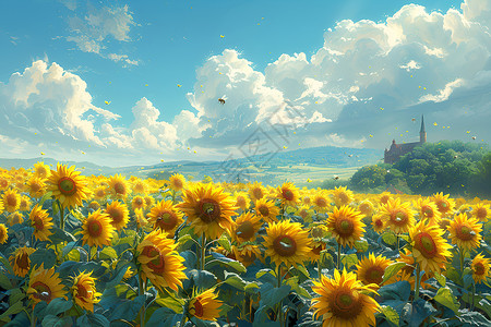美丽的向日葵油画背景图片