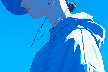 白低动漫素材蓝天白云中的女子插画