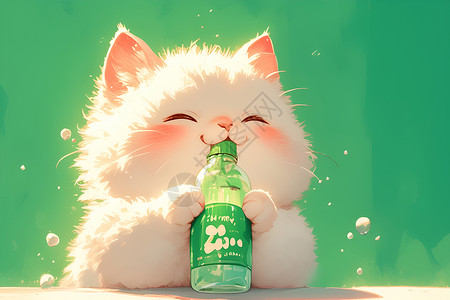 提子饮料喝着饮料的猫咪插画