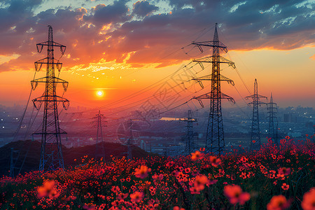 太阳下的花田社区拥有的能源展现高清图片