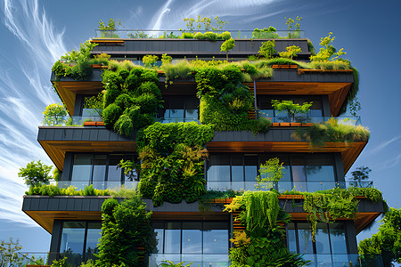 高山脚下房子高楼上的绿植设计图片