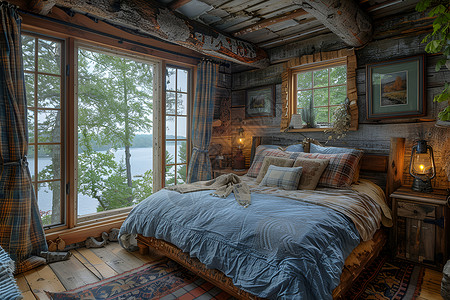 木屋装修湖边木屋的卧室设计图片