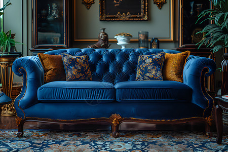 经典蓝色沙发背景图片