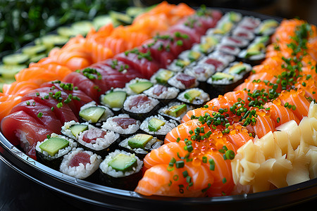 美味的寿司大拼盘背景图片