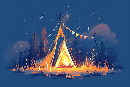夜晚篝火插画背景背景图片