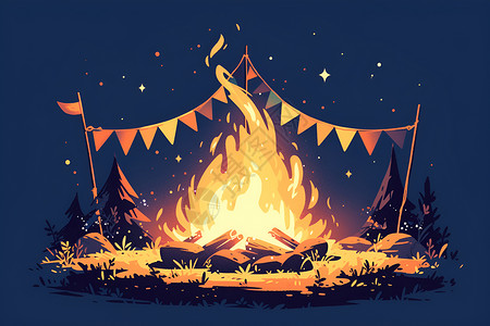 基诺族火把节星空下的篝火派对插画