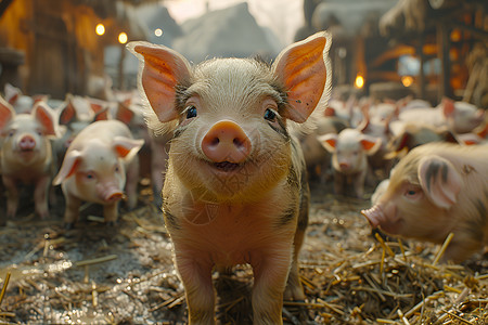 小猪背景农场中饲养的小猪背景