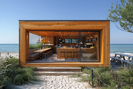 海边的美食小屋背景图片