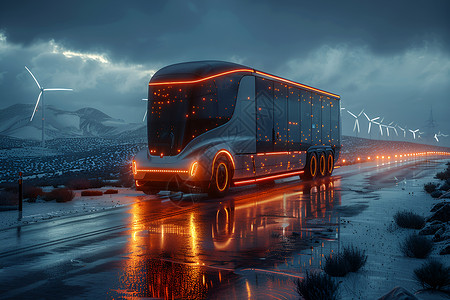 小巴士道路上行驶的新能源卡车设计图片