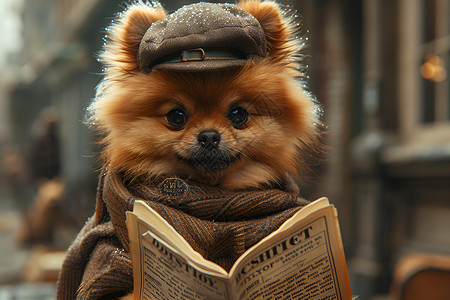 可爱小狗阅读报纸背景图片