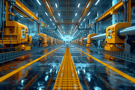 机械生产线运行的工厂车间背景