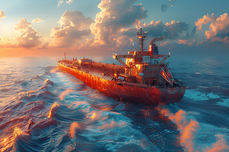 海洋里航行的货轮背景图片