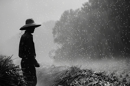 耕种的男人雨中耕种的农民背景