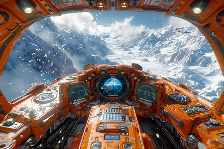 星际飞船外的雪山高清图片
