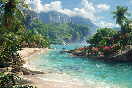 热带岛屿的沙滩背景图片
