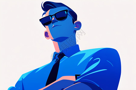 蓝色墨镜戴墨镜的年轻男人插画