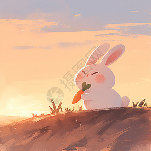 吃胡萝卜兔子粉色兔子在吃胡萝卜插画