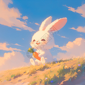 小兔仙可爱小兔吃胡萝卜插画