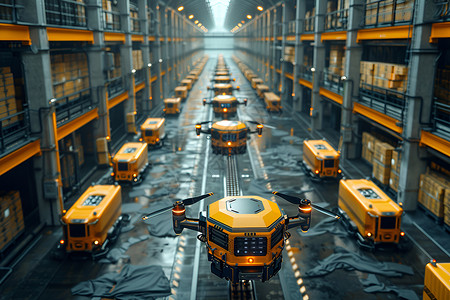 仓库自动化未来的物流无人机背景