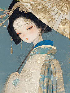 日本人像古风女子撑着油纸伞插画