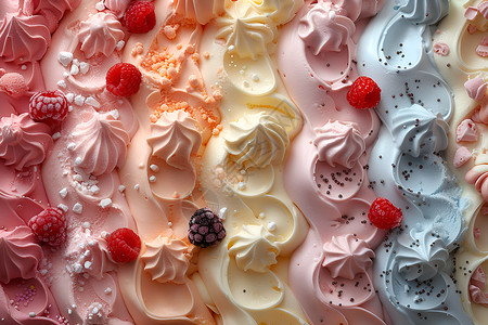 举着冰淇淋蛋糕上面装饰着水果背景