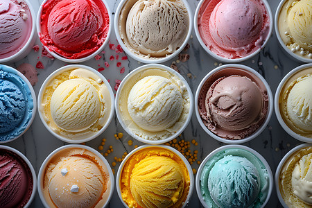 一排不同颜色的冰淇淋高清图片