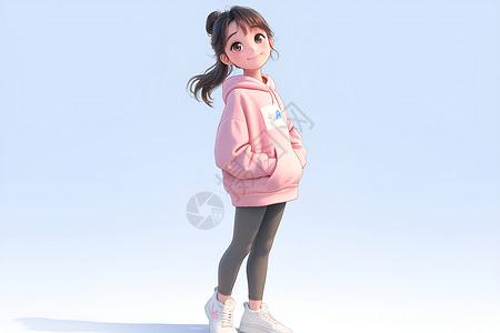 运动鞋图片女孩穿着粉色连帽衫插画