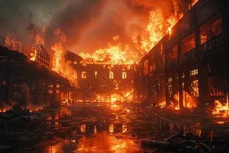 大火背景熊熊烈火燃烧的建筑背景