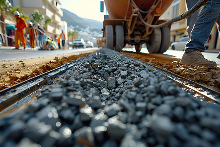 道路铺设石子铺设高清图片