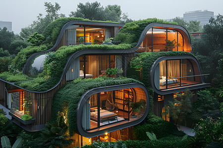 未来房子未来的绿色社区插画