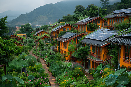 绿色可持续的房顶太阳能背景图片