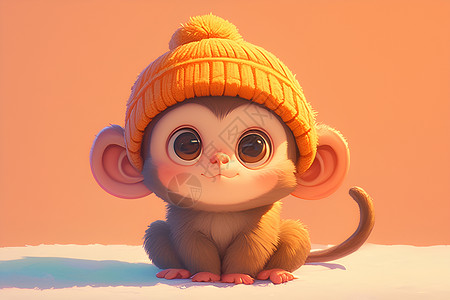 发抖的猴子戴帽子的猴子插画
