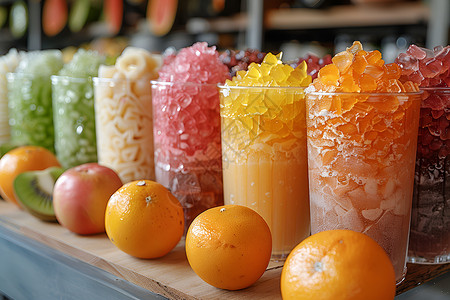 各种口味的水果冰沙背景图片