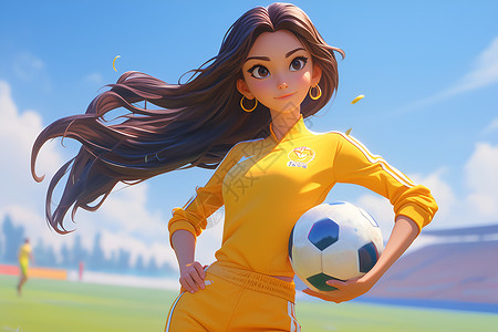 青年女性运动戴耳机休息听音乐抱着足球的长发女人插画