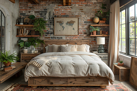 乡村导视牌温馨木质床的乡村卧室设计图片