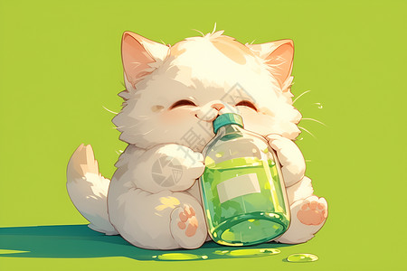 白猫喝水喝水的小猫插画