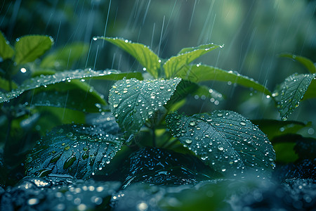 雨中起舞雨中的植物背景