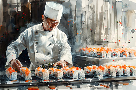 制作寿司的厨师高清图片