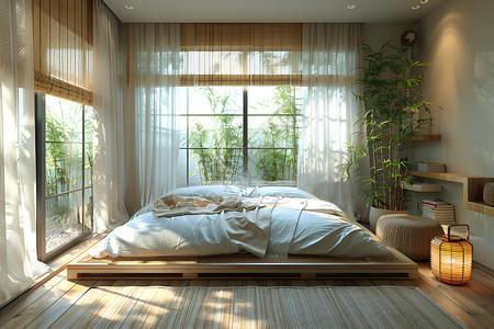 简约日式卧室背景图片