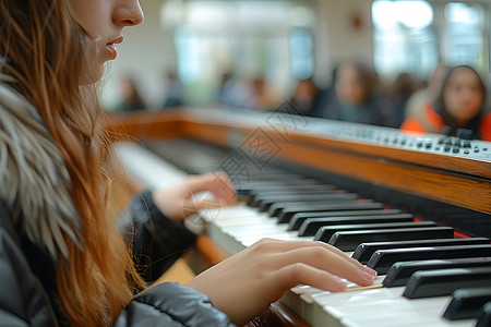 演奏钢琴女孩女孩在教室里演奏钢琴背景