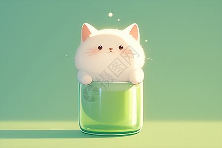 摇篮里猫咪瓶子里的白猫插画