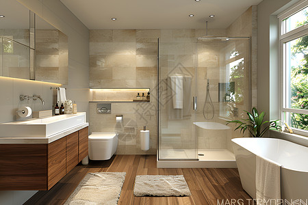 家居洗手台整洁的现代浴室背景