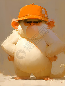 橙色白毫白猴子戴着橙色帽子插画