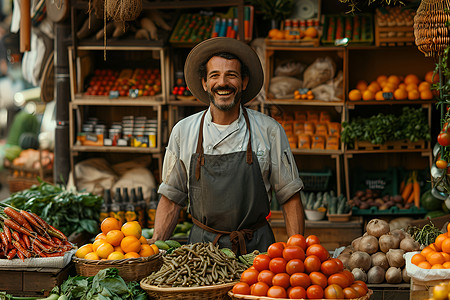 流动摊贩贩卖蔬果的男人背景