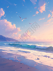 波光粼粼的海滩背景图片