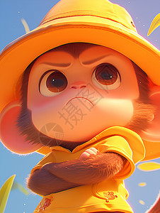 猴子戴着橙色无边帽高清图片