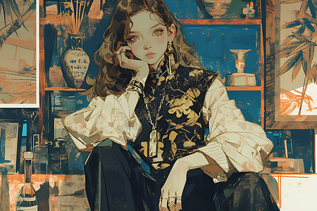 怀旧时光的少女插画