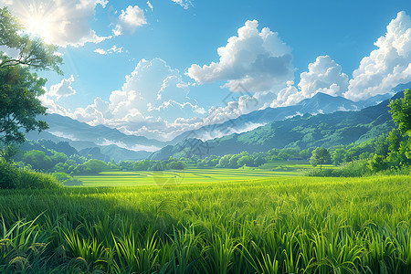 农业风光静谧夏日的田园风光插画