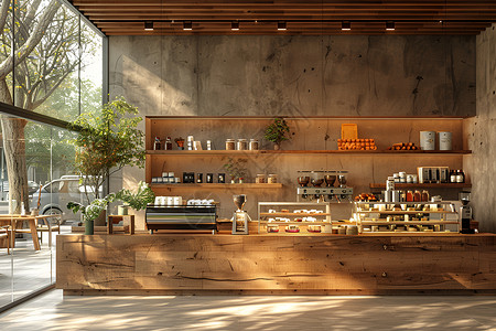 光线模糊木质木质装饰的咖啡厅背景