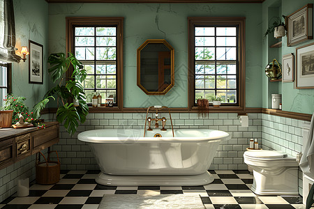 浴室的镜子黑白方格素材高清图片
